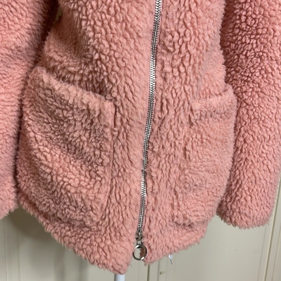 Topshop Women’s Borg Zip Up Teddy Sherpa Jacket Coat Pink Sz 6 Oversized Cuddly - Picture 3 of 12